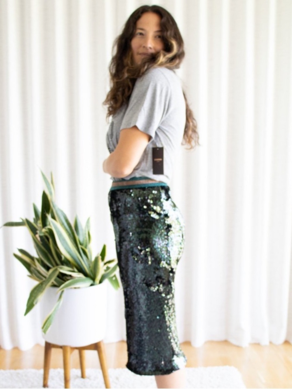 Le Superbe LIZA dark green sequin skirt sz M DARK SEAWEED - Picture 7 of 8